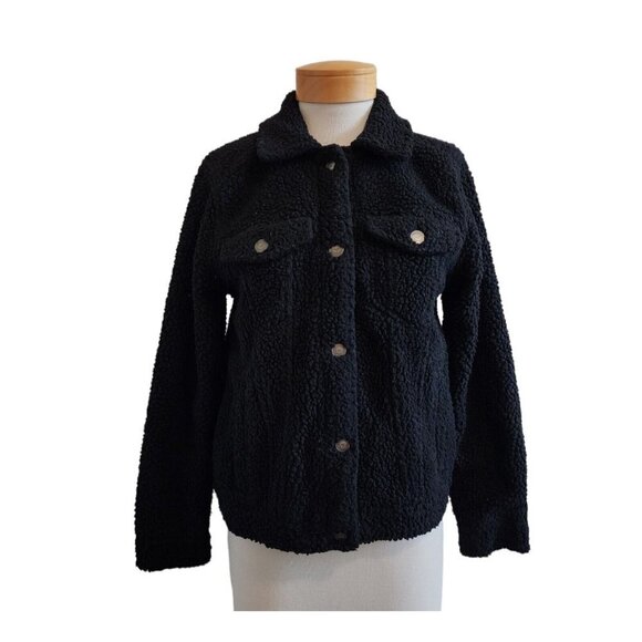 Hollister Jackets & Blazers - Hollister Black Sherpa Fuzzy Button Down Collared Trucker Jacket Womens S